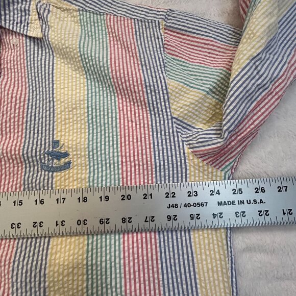 Faconnable Mens Multicolor Striped Seersucker Long Sleeve Shirt Medium Cotton - Picture 6 of 8